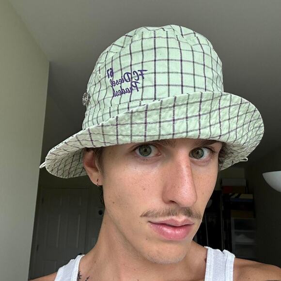 Rare Y2K FC Diesel Pradesh 67 Sporty Plaid Green Purple Bucket Hat Cap